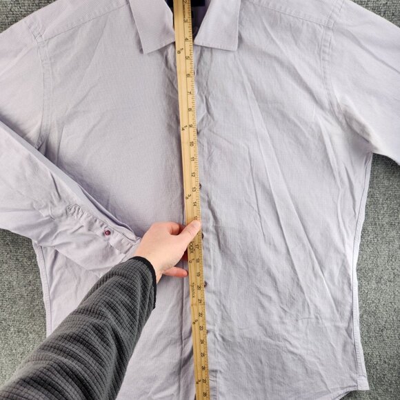 David Donahue Trim Fit Purple Check 17 34/35 Button Up Shirt Men Long Sleeve - Picture 5 of 16